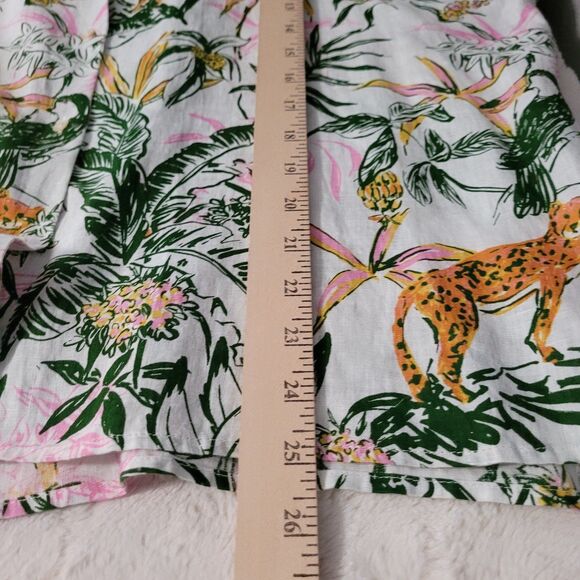 Rachel Zoe Linen Top Womens Size XL Tropical Safari Short Sleeve - Picture 8 of 9
